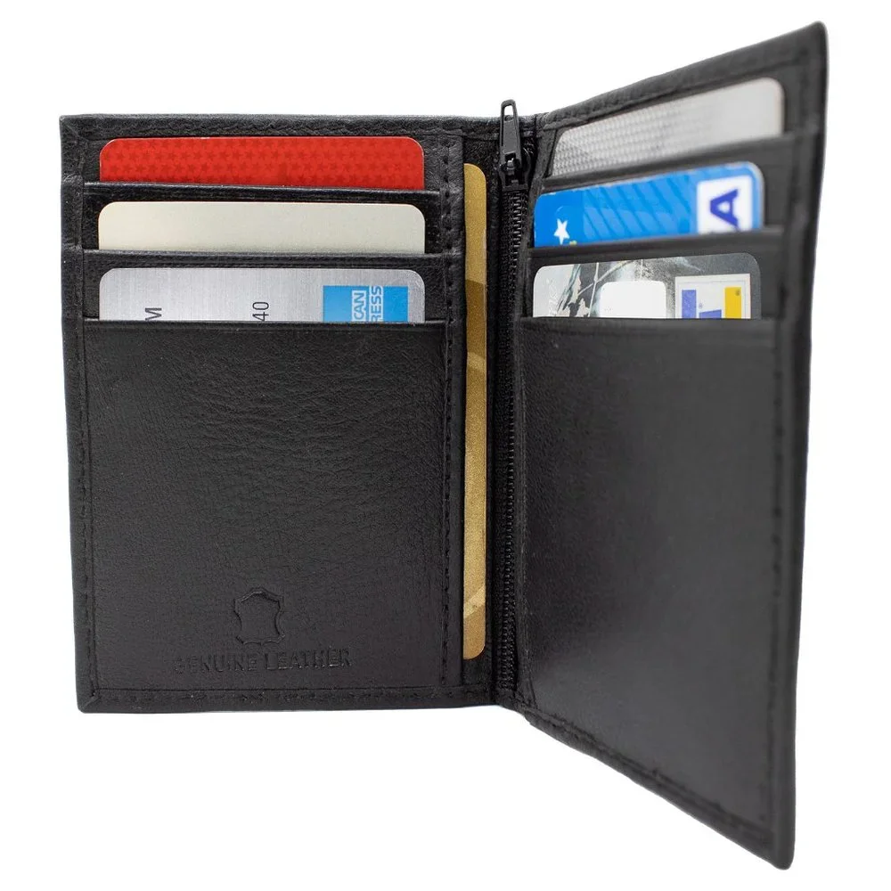 Black Genuine Leather Men's Bifold Credit Card Case Mini Card Wallet